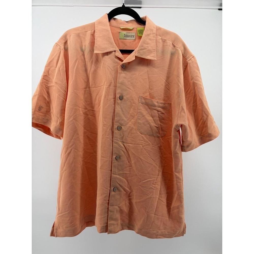 Cubavera Button Down Short‎ Sleeve Shirt Coral Colored, Casual, Mens Size Large